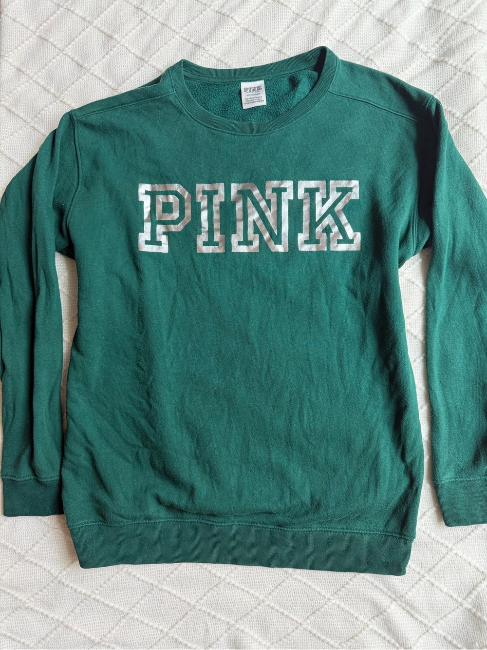 PINK Victoria's Secret Emerald Green Crewneck Sweatshirt with White Logo